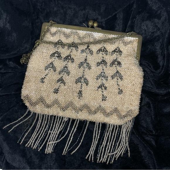 VINTAGE Beaded Purse with Beaded Fringe - Picture 1 of 5